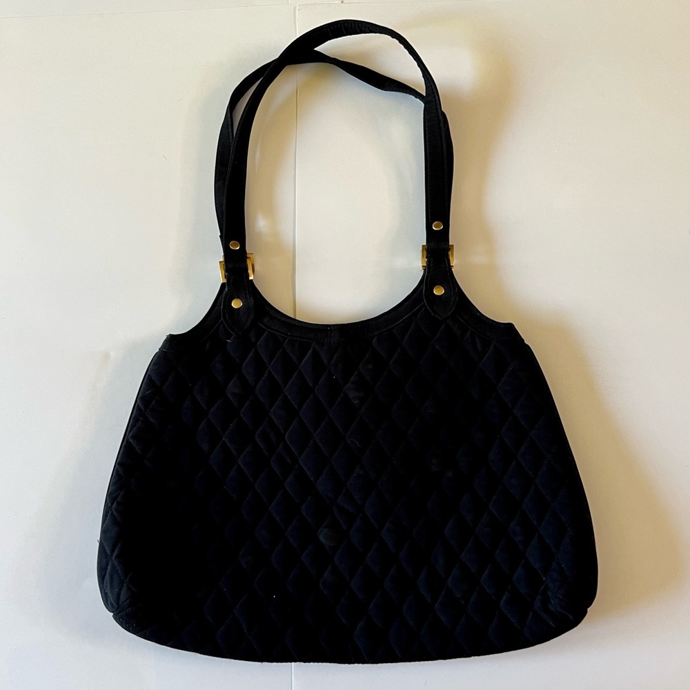 Vera Bradley Black Quilted Shoulder Purse Bag Handbag Gold